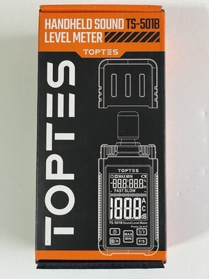 Toptes Handheld Sound Level Meter For Decibels TS-501B New Open Box Black Orange