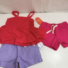 Wonder Nation Girls 3-Piece Summer Set 2 Shorts  1 Pink Tank XS 4-5