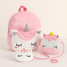 Unicorn 3-Piece Plush Backpack Set Pink Girls Purse  Coin Bag Gift for Kids
