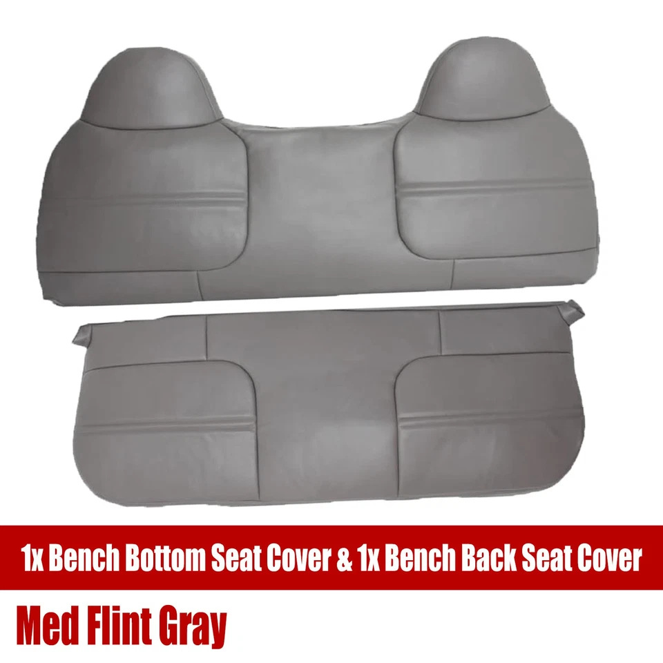 For 1999-2002 Ford F250 F350 F450 Super Duty Bench Bottom &Top Seat Cover Gray - Image 3 of 4