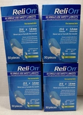 4 Packs ReliOn 25G 2 in 1 Lancing device For Normal Skin 50 CT Each Exp. 01/2030