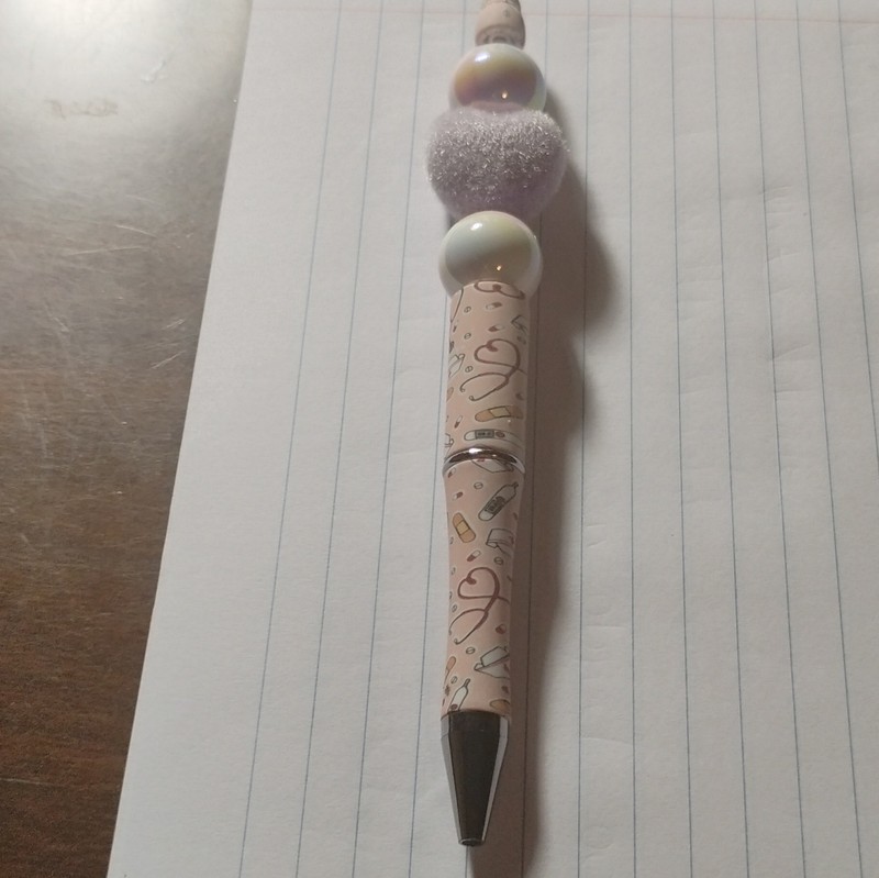 Novelty Heart Charm Top Ballpoint Pen Black Ink Plastic Decorative
