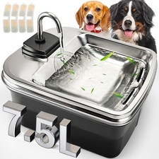 7.5L/254oz Dog Water Fountain with 4 Filters, Stainless Steel Pet Water Dispe...