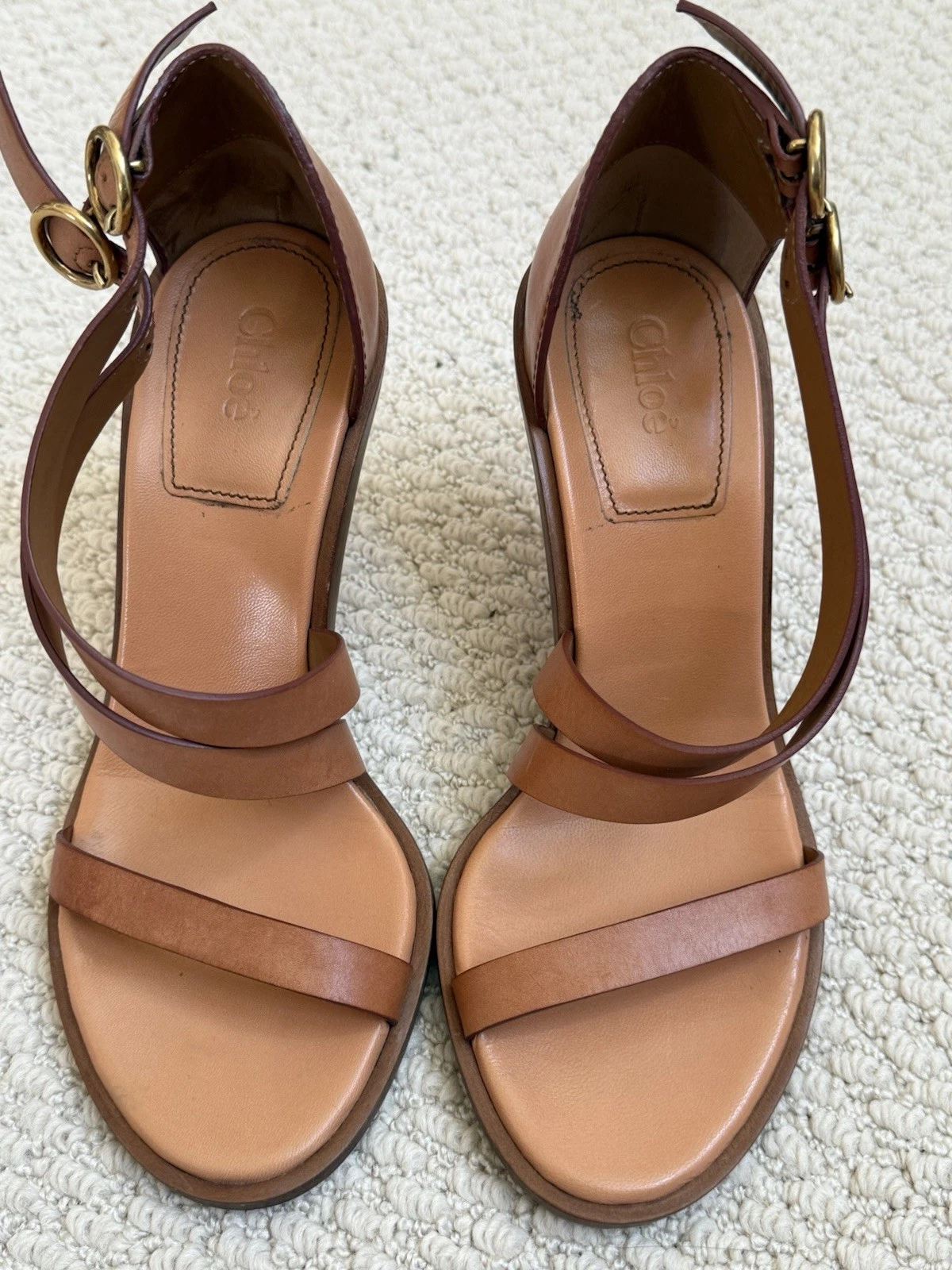 Chloe — Chloe, high heel, brown, ankle strap leather shoes. Made In Italy. Size 36 1/2.