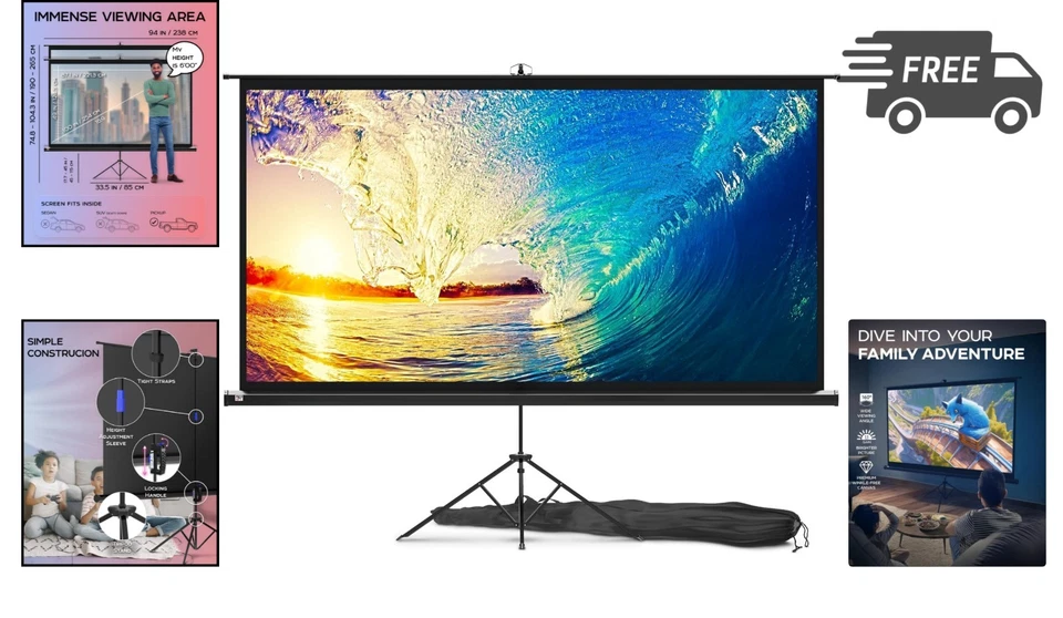 Indoor Outdoor Projector Screen 100 Inch HD Folding Tripod Stand for Movies - Image 2 of 4