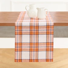 Solino Home Linen Table Runner for Fall, Thanksgiving, Dining - Orange Plaid