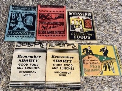 6 Hutchinson Minnesota Matchbook covers Restaurants Cars Billiards Shortys Place