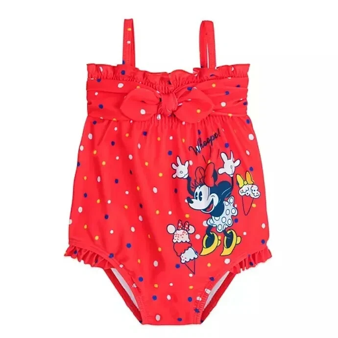 Neu mit Etikett Disney Store Minnie Mouse Baby Mädchen roter 1-teiliger Badeanzug GR. 12-18M