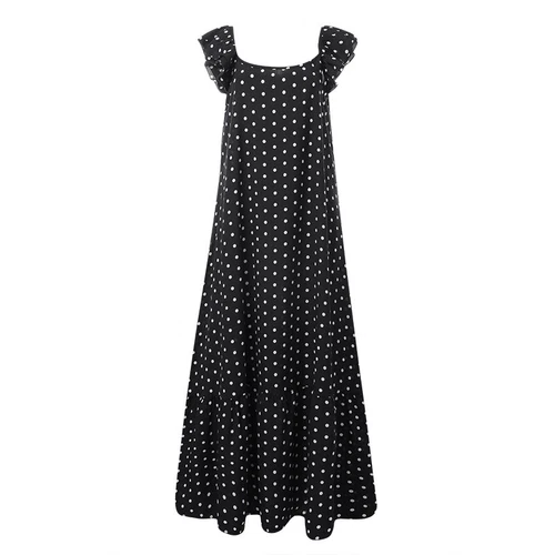Abito lungo donna smanicato prendisole donna bohemien a pois maxi dress - Foto 10 di 18