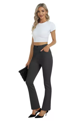 Women Bussiness Slacks Pant Soft Comfy Elastic Casual Stretch Bootcut Trousers - Picture 44 of 66