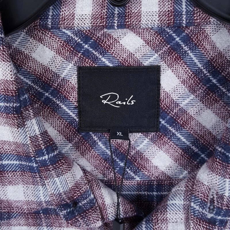 RAILS Shirt Mens XL Berry Grey Plaid Flannel Button Up Pocket FORREST $158 - Image 3 of 4