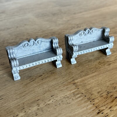 Lemax Stone Bench 2 Pc Halloween Graveyard Cemetery Or Christmas Village 74612