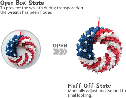 13 Inch Patriotic Red White Blue Forsythia Flower Wreath for Front Door, Forth o - Picture 5 of 5