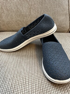 Clarks Cloudsteppers Breeze Step Blue Textile Slip On Shoes Women Size 9.5