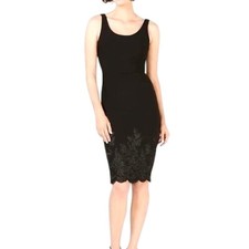 Betsey Johnson Blk Crepe Scuba Embroidered Midi Bodycon Dress Womens Size 4 NWT