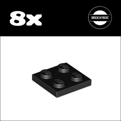 Lego    3022   Plate 2 x 2   Black / Schwarz   8x   NEU
