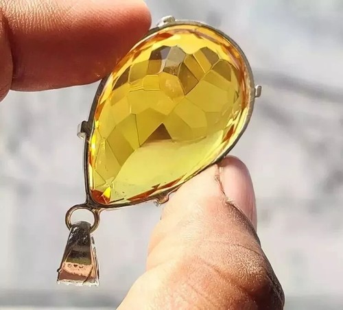 Ciondolo pietra preziosa sfusa zaffiro giallo certificato naturale 35 ct+ pera argento 925 - Foto 4 di 5