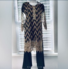 New black embroidered , gotta work chiffon, party 2-pcs garara suit women Large