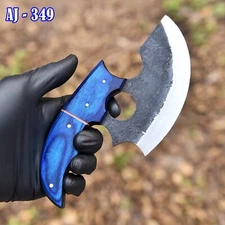 Alaskan Ulu Pizza Cutter Knife Kitchen Indoor-Outdoor Sheath Blue Wood Best Gift