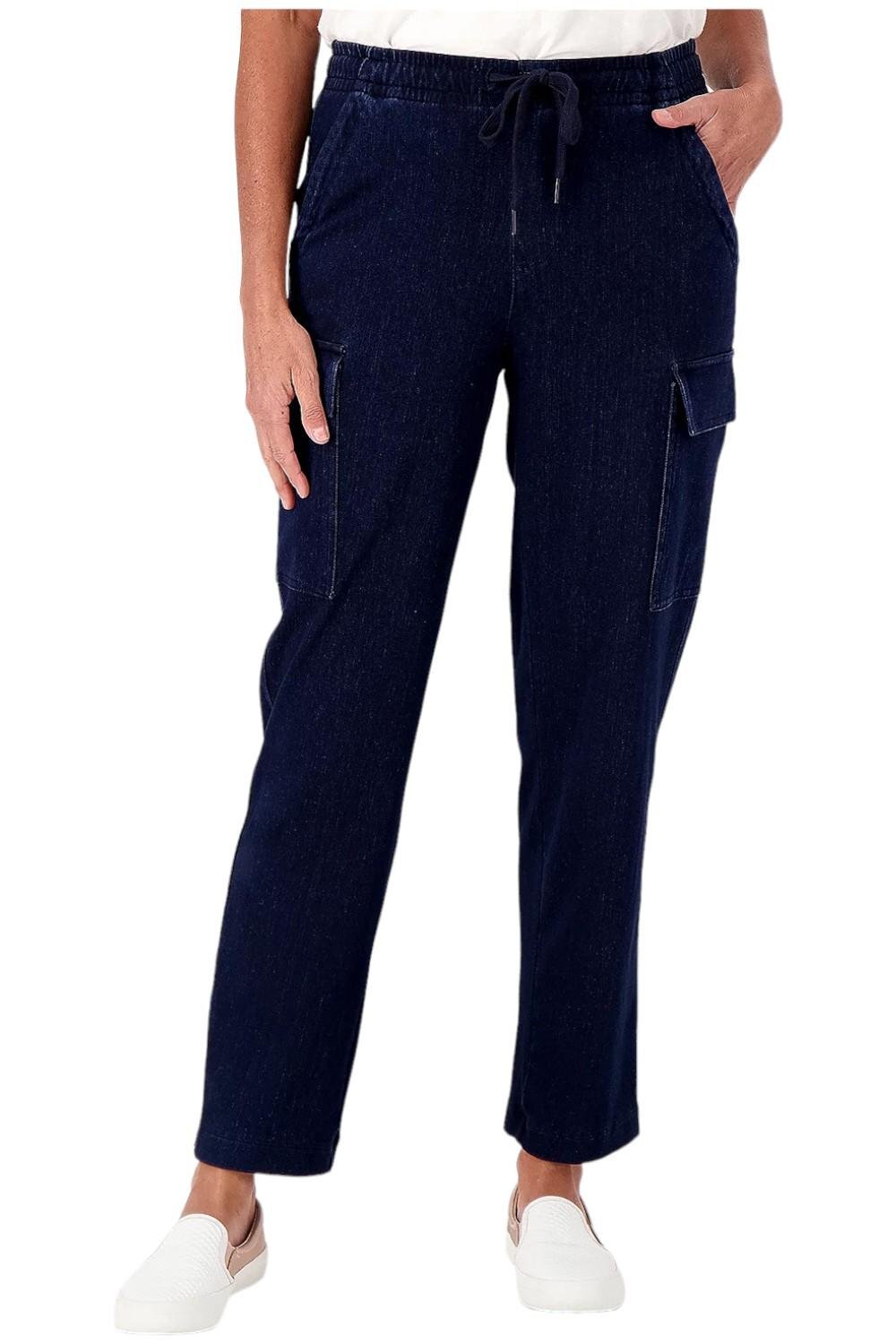 Lands' End Sport Knit TieWaist Cargo Pants Radiant Dark Indigo eBay