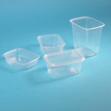 1000 Feinkost Verpackungsbecher klar rechteckig PP recycelbar versch. Größen