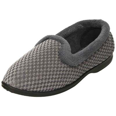 Ladies Grey Wide Fit Slippers Memory Foam Comfort Velour House