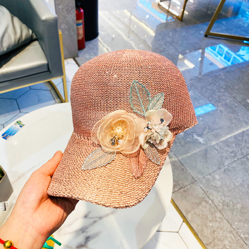 Lady Floral Mesh Baseball Cap Sequin Hollow Sun Hat Breathable Adjustable Casual
