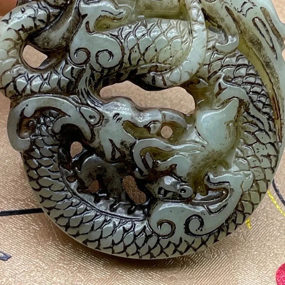 Old Chinese Ancient Antique Jade Carving Dragon Pendant Old Ornament Collection - Image 4 of 4