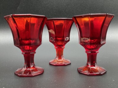 Independence Glass Ruby Red Wine Cordial Juice Glasses MCM 60s Set Of 3