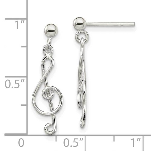 Sterling Silver Polished Treble Clef Post Dangle Earrings 0.96" - 第 3/3 張圖片