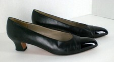 Size 9 1/2 AA SALVATORE FERRAGAMO Heels Pumps Shoes Black Leather Patent Toe