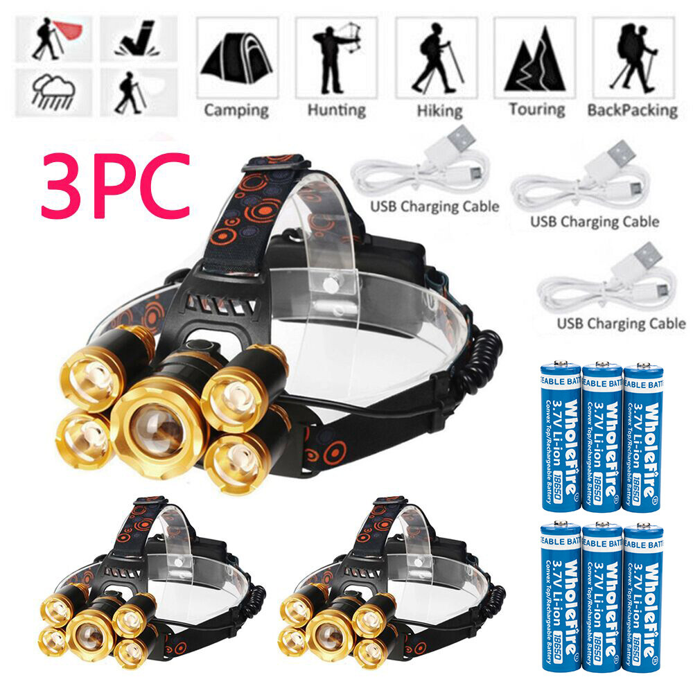 990000LM Super Bright LED Zoom Headlamp USB Rechargeable Headlight