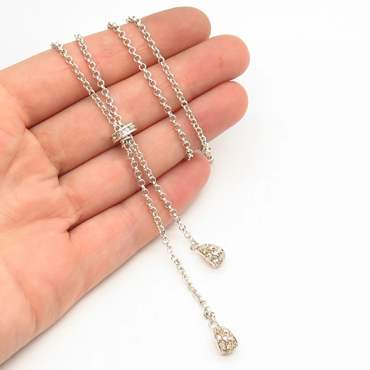 925 Sterling Silver Italy C Z Y Drop Chain Necklace 19