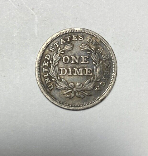 Moneda de diez centavos libertad sentada 1838 sin cortinas original XF Major Die Break - Imagen 2 de 4