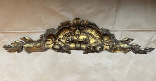 19th Antique French Gilded Bronze Pediment Salvaged Furniture Natural Patina No2 - Picture 1 of 10