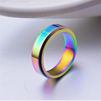 6MM Rainbow Spinner Band Titanium Steel Wedding Engagement Party Ring Size 6-11