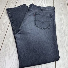 Levis 505 Jeans Mens 42x32 Black Regular Fit Straight Leg Denim Distressed