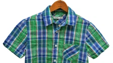Tron jori Boys Green Blue Multicolor Plaid Button Up Size 10 Short Sleeve Shirt