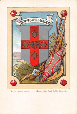 POSTKARTE AUSTRALIEN STAATEN NEU SÜDWALES FLAGGEN UND EMBLEME