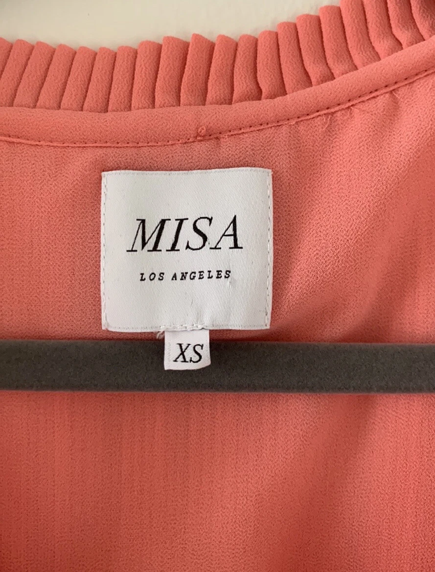 PALM ANGELS MISA Los Angeles Azmina mini abito rosa plissettato boho manica lunga blusa XS $462