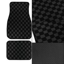 24pcs Jdm Racing Plush Floor Mat Checkers Vehicle Carpets Universal Black Grid