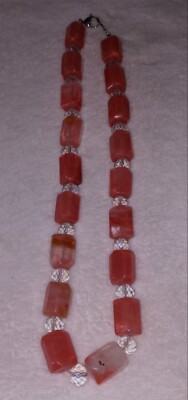 HANDMADE 10.5 ''  CHERRY QUARTZ & CRYSTAL NECKLACE  ''BRAND NEW''!!!    
