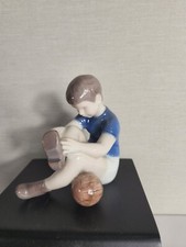 B&G Bing & Grondahl #2374 Figurine Copenhagen Denmark Boy Tying Shoe Soccer Ball