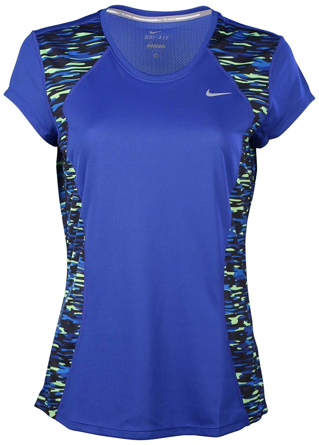 Nike Womens Dri-Fit Print Racer Running Shirt- X-SMALL (Game Royal Blue)