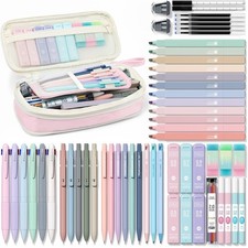 56pcs Aesthetic School Supplies Set w/ Pencil Case, Pens Highlighters Pink