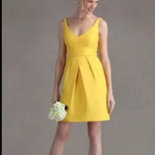Jenny Yoo 100% Silk Yellow Marigold Mini Bridesmaid Dress