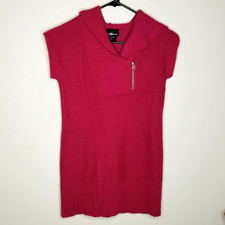 Girls It's Our Time Pullover Sweater XL Pink Fuschia S/S Hooded Tunic Collar Zip