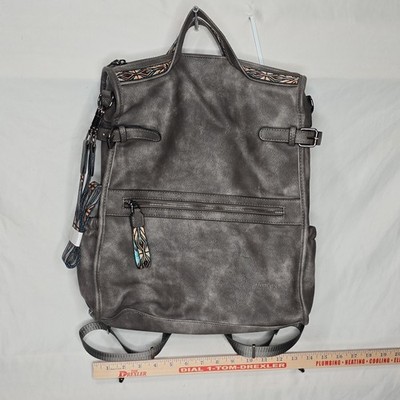 Fadeon Laptop Backpack Purse Gray Leather Pockets Aztec Style Straps