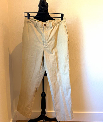 Orvis Men's Beige Cotton Canvas Chino Pants Straight Regular Flat Front 34W