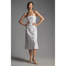 Reformation Dress Size 4 Christen Linen Floral Print Straight Neckline Midi